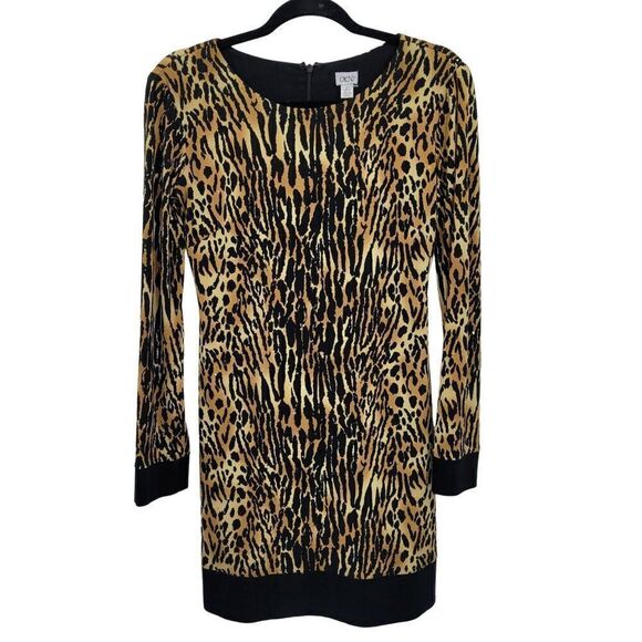 Vintage 80's Cache Mini Dress 2 Black Animal Leopard Long Sleeve Tunic Shift Mod - Picture 6 of 12